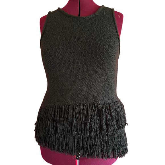 Womens Top Size XL Black Sweater Tank Fringe Biker Western Goth Glam Festival - Picture 1 of 8